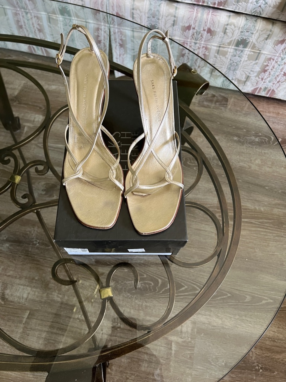 Saks Fifth Avenue Shimmery Gold Crisscross Slingback Sandals